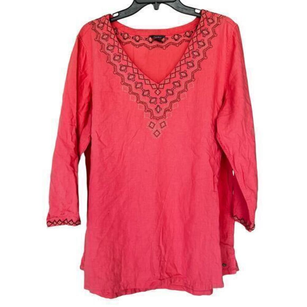 EDDIE BAUER Coral embroidered Beachy Boho v neck loose fit size XL